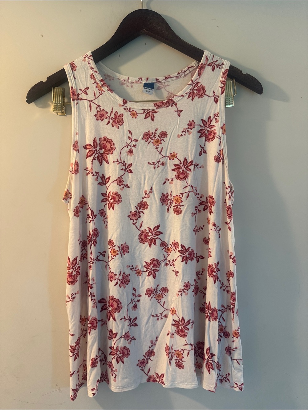 Old Navy Luxe White Pink Floral Tank Top Size Medium EUC